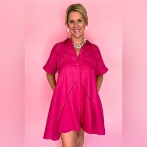 Caryn Lawn The Sara Vibrant Pink Short Sleeve Dress